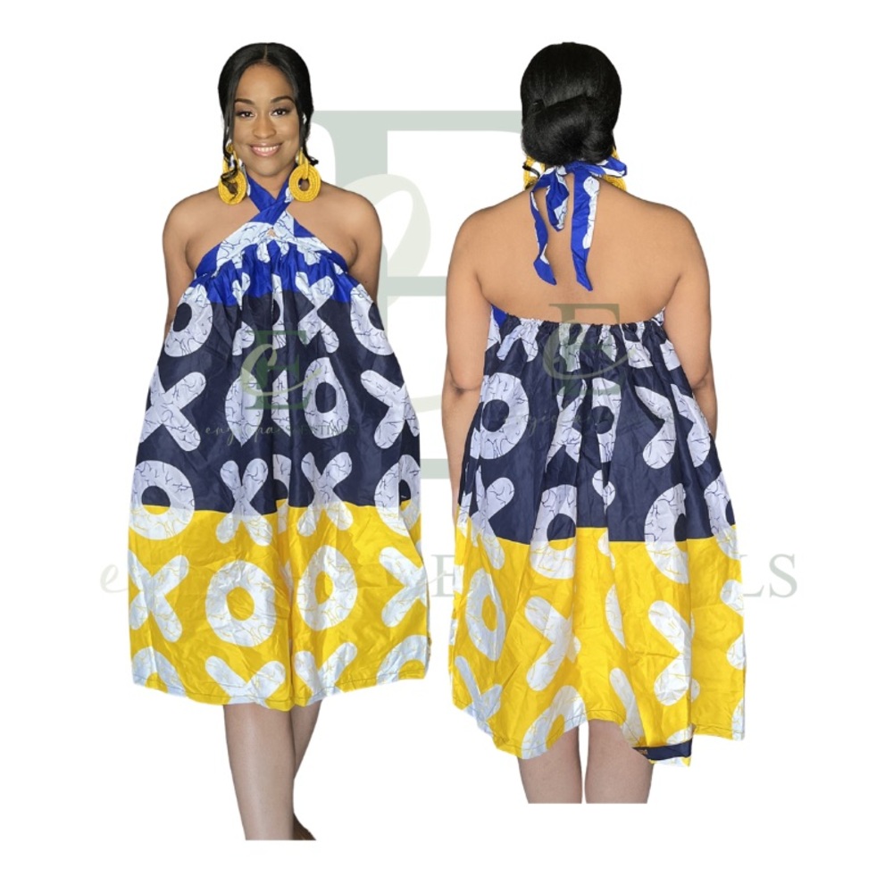 Navy Gold XO Halter Dress | One Size (M-XXL)